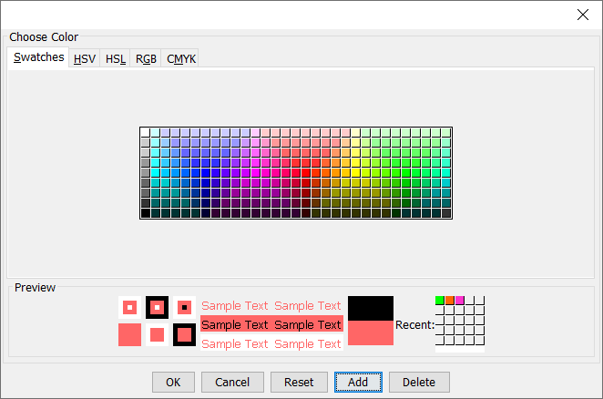 Color selector (Choose Color) of the CBA ItemBuilder allows storing Recent-colors.