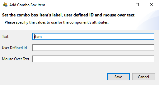 Dialog to configure a component of type ComboBoxItem.