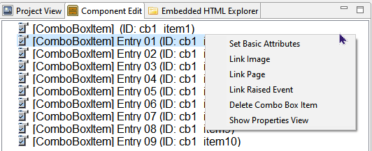 Context menu for ComboboxItems in the Component Edit.