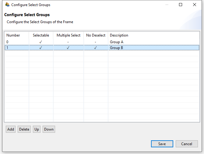 Dialog Configure Select Groups for single- and multiple-choice select groups.