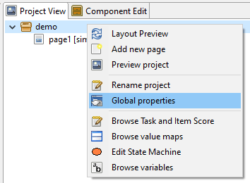 Entry Global Properties in the Context Menu of the project name in the Project View.