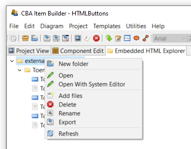 Context menu of the Embedded HTML Explorer.