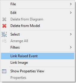 Link Raised Event in the context menu of the Page Editor.