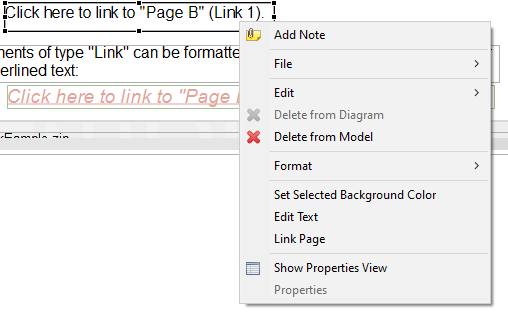 Context Menu for components of type Link.