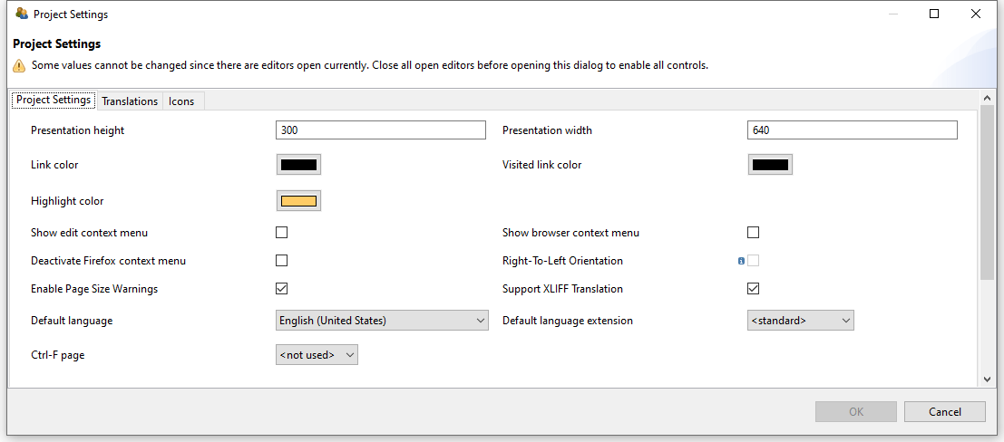 Project Settings to change the CBA Presentation Size.