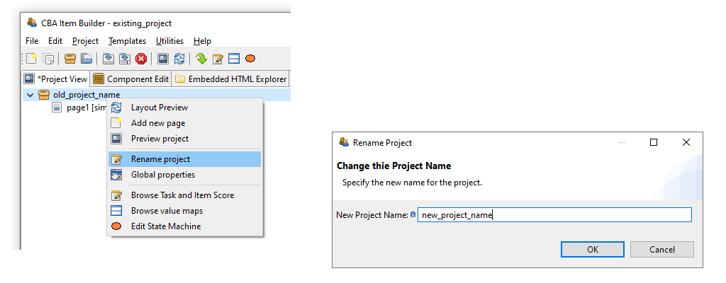 Rename Project-Dialog accessible form context menu in Project View.