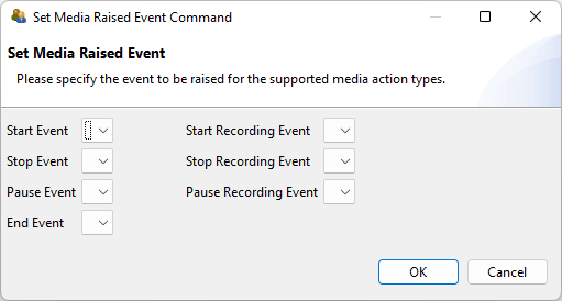 Set Media Raised Events dialog for Audio components.