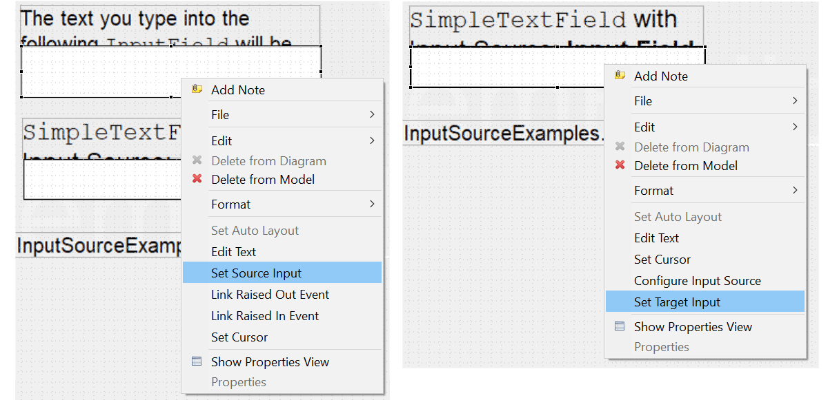 Context menu entries to link components with the option Input Field.
