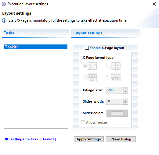 Dialog Execution layout settings to define xPage-layouts.