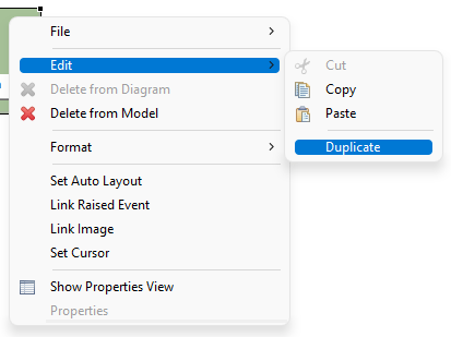 Context menu for a selection in the Page Editor showing the entry Duplicate.