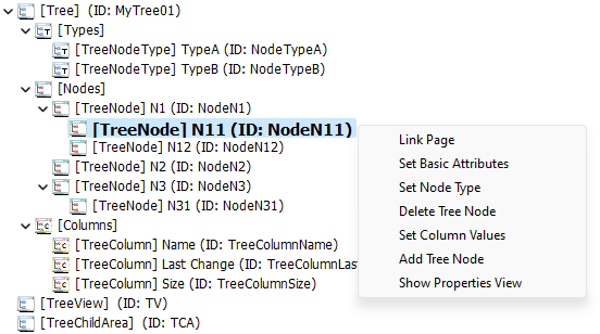 Context menue for [Nodes] in the Component Edit-view of a Tree-component.